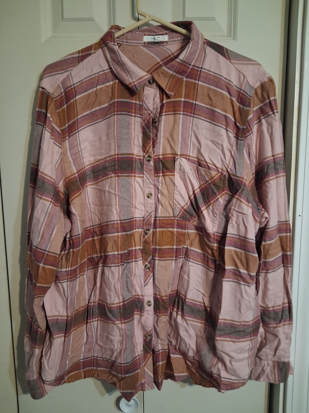 Maurices Pink and Brown Plaid Button-Down Shirt